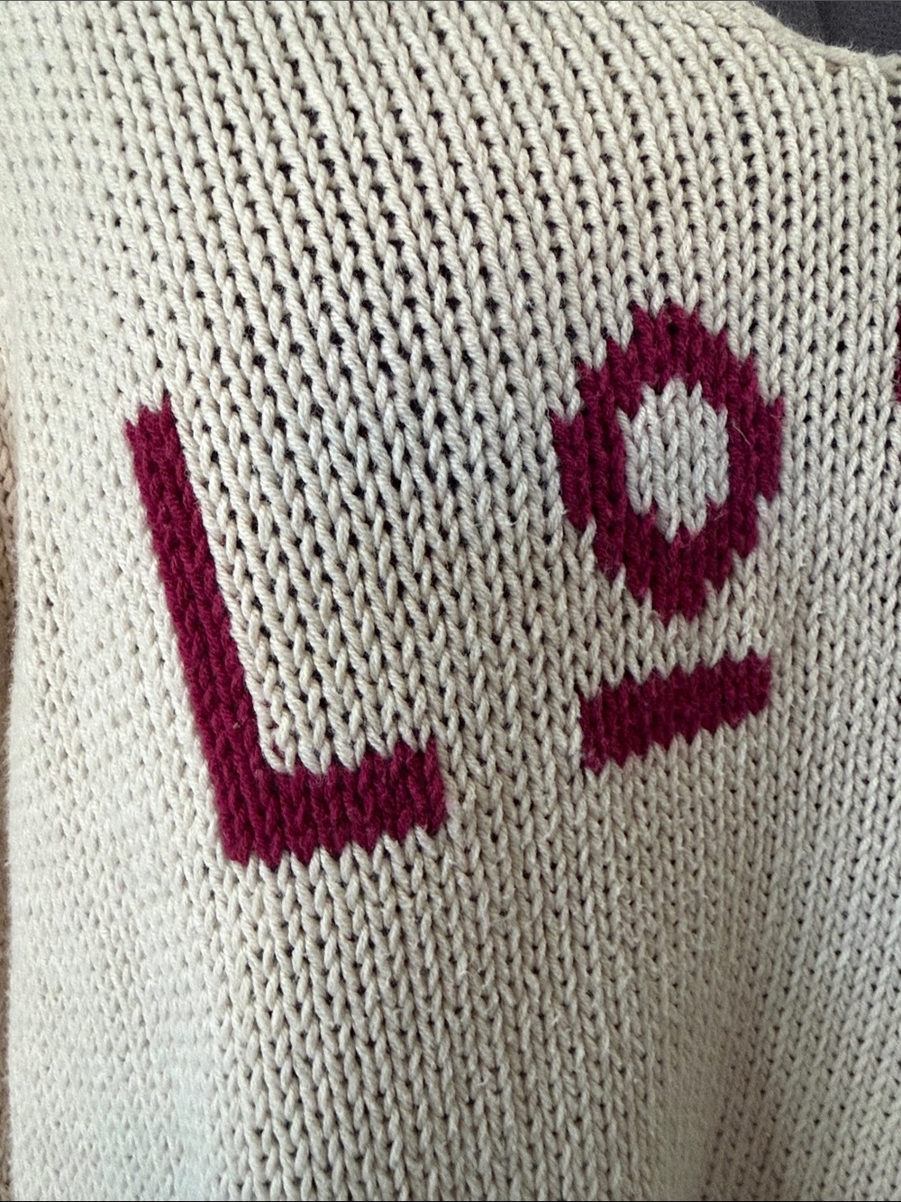 Wooden Ships Cream V-Neck Sweater with Pink LOVE Intarsia - Picture 2 of 9